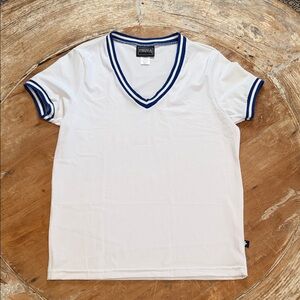 ANDREW CHRISTIAN Mesh Semi Sheer V Neck Polo Shirt Navy White Size S